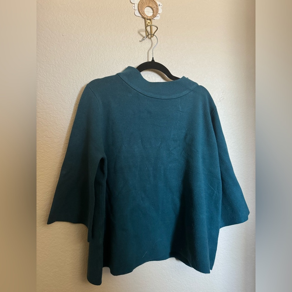 Baltic Born Zola Mock Neck Sweater Sz L Topaz Blue 3/4 Bell Sleeve Boho NWT